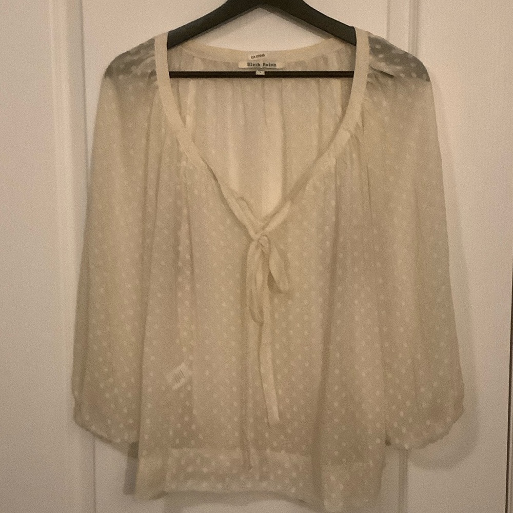 Cream Sheer Tie-Front Blouse
